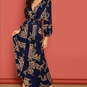 COPY - Navy and gold wrap dress